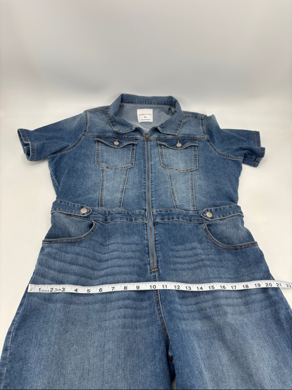 Celebrity Pink Retro 70s Zippered Boiler Suit Denim Overalls Jumpsuit - Picture 14 of 15